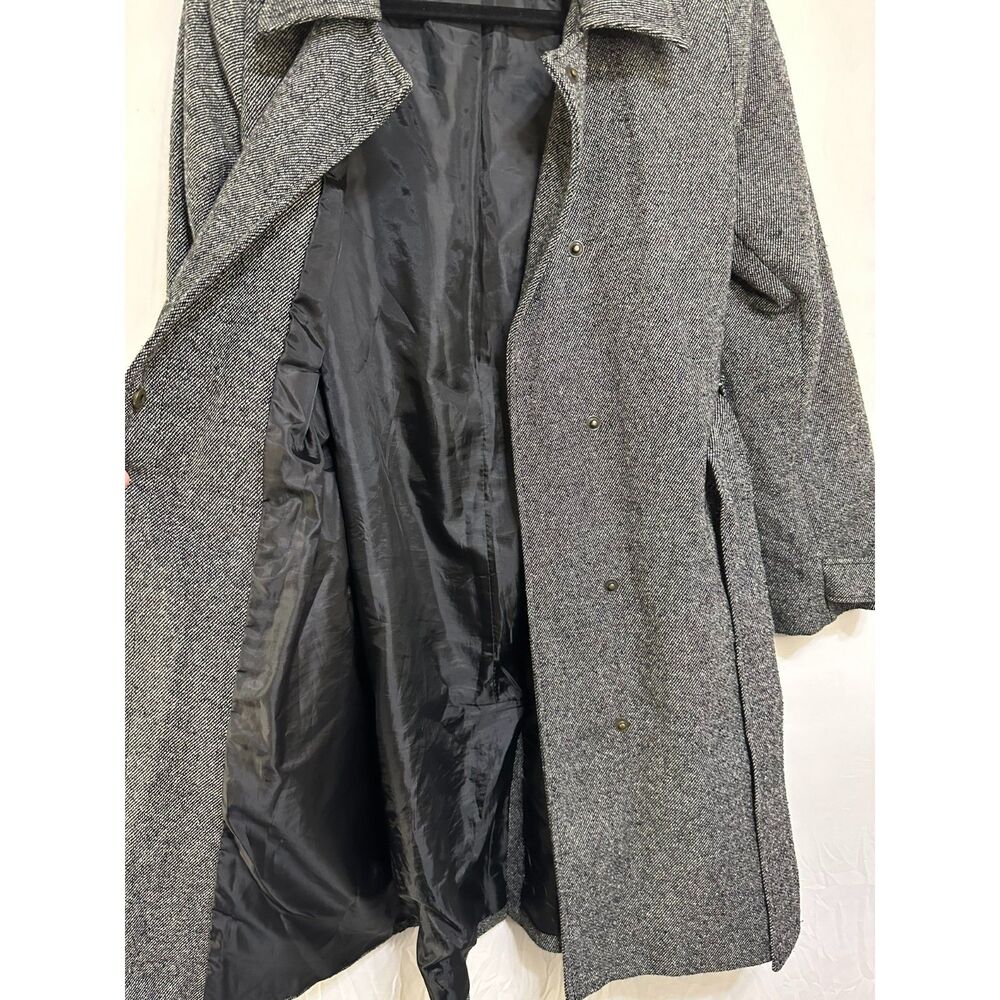 Old Navy Women's Midi Black Marled Wool Blend Trench Coat Size M Belted Lined - Picture 3 of 5
